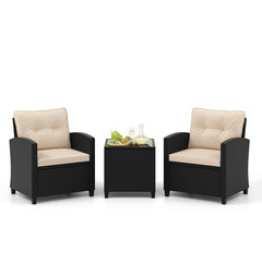 3 Pieces Patio Furniture Set with Tempered Glass Coffee Table