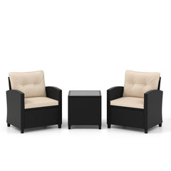 3 Pieces Patio Furniture Set with Tempered Glass Coffee Table