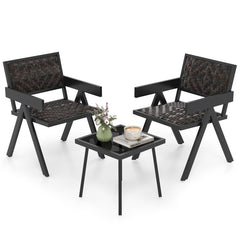 3 Pieces Patio PE Wicker Bistro Set with Quick-Drying Foam
