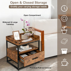 3-tier Nightstand with Drawer and Raised Top Baffles