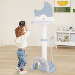 4-In-1 Kids Basketball Hoop with Moon-shaped Electronic Scoreboard and Play Set