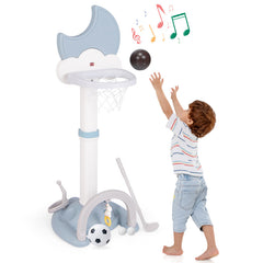 4-In-1 Kids Basketball Hoop with Moon-shaped Electronic Scoreboard and Play Set