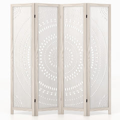 66 Inch Boho 4-Panel Room Divider Privacy Screen with Carved Pattern