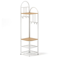 4-Tier Coat Rack Corner Hall Tree with Shoe Storage Bench