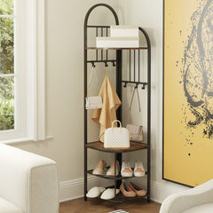 4-Tier Coat Rack Corner Hall Tree with Shoe Storage Bench