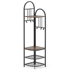 4-Tier Coat Rack Corner Hall Tree with Shoe Storage Bench