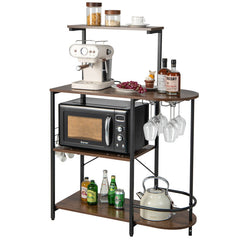 4-Tier Kitchen Bakers Rack with 6 S-Hooks and Stemware Racks