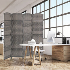 4-Panel Folding Privacy Screen with Hand-woven Pattern for Home Office Living Room