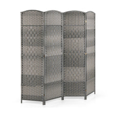 4-Panel Folding Privacy Screen with Hand-woven Pattern for Home Office Living Room