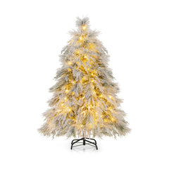 4.5/6/7 Feet Pre-Lit Snow Flocked Christmas Tree with Warm White LED Lights