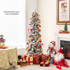 4.5/6/7 Feet Christmas Tree with 258 Branch Tips and 100 Incandescent Lights-Flocked and Slim