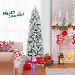 4.5/6/7 Feet Christmas Tree with 258 Branch Tips and 100 Incandescent Lights-Flocked and Slim
