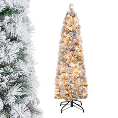4.5/6/7 Feet Christmas Tree with 258 Branch Tips and 100 Incandescent Lights-Flocked and Slim