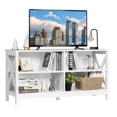 Wooden TV Stand Entertainment for TVs up to 55 Inch with X-Shaped Frame