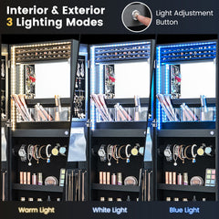 42.5 Inches Lockable Jewelry Mirror Wall Cabinet with 3-Color LED Lights
