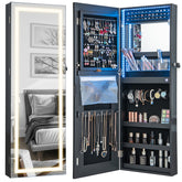 42.5 Inches Lockable Jewelry Mirror Wall Cabinet with 3-Color LED Lights