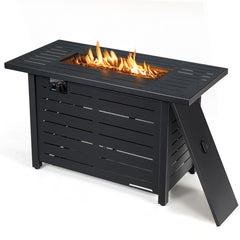 42 Inch 60,000 BTU Rectangular Propane Fire Pit Table with Waterproof Cover