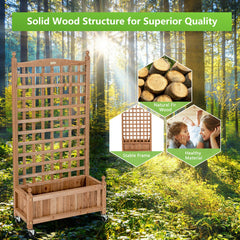50 Inch Wood Planter Box with Trellis Mobile Raised Bed for Climbing Plant