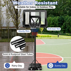 Portable Basketball Hoop with 4.6 to 10 Feet 10-Level Height Adjustable