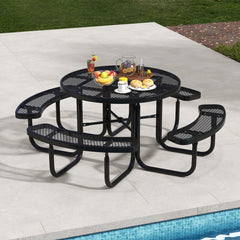 45 Inches Outdoor Round Picnic Table and Bench Set for 8 with Umbrella Hole