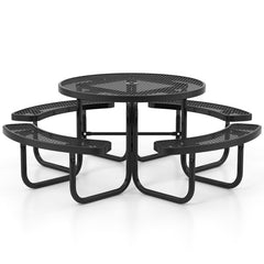 45 Inches Outdoor Round Picnic Table and Bench Set for 8 with Umbrella Hole