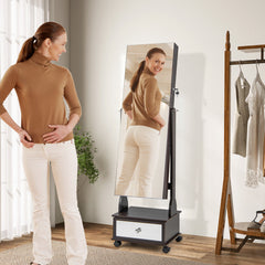 47 Inch Lockable Jewelry Cabinet Armoire with 3-Color LED Lights