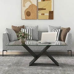 47 Inch Rectangle Glass Coffee Table Modern Center Table with Tempered Glass Tabletop
