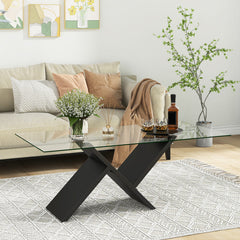 47 Inch Rectangle Glass Coffee Table Modern Center Table with Tempered Glass Tabletop