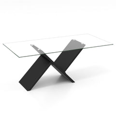 47 Inch Rectangle Glass Coffee Table Modern Center Table with Tempered Glass Tabletop