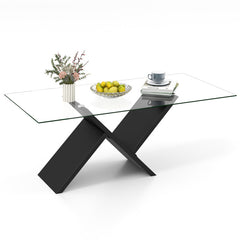 47 Inch Rectangle Glass Coffee Table Modern Center Table with Tempered Glass Tabletop