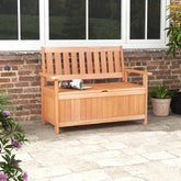48 Inch Patio Wood Storage Bench with Slatted Backrest