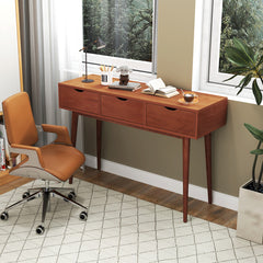 48 Inch Writing Computer Desk with 3 Drawers Solid Wood Legs