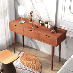 48 Inch Writing Computer Desk with 3 Drawers Solid Wood Legs