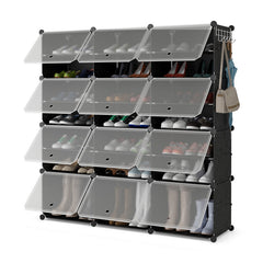 12-Cube 48 Pairs Portable Shoe Shelves with Hook