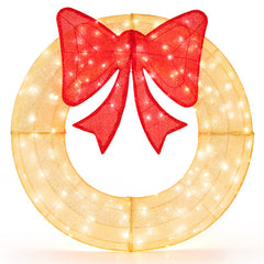 48 Inch Pre-Lit Lighted Christmas Mesh Wreath with Large Bow and 200 LED Bulbs