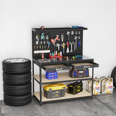 48 x 24 Inch Workbench Work Table with 3 PCs Pegboard Drawer and Shelves