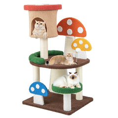 4-In-1 Mushroom Cat Tree with Condo Spring Ball and Sisal Posts