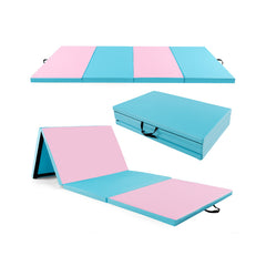 4-Panel PU Leather Folding Exercise Mat with Carrying Handles