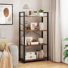 4-Tier Bookshelf with Heavy Duty Metal Frame Industrial Display Shelf