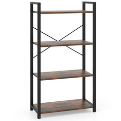 4-Tier Bookshelf with Heavy Duty Metal Frame Industrial Display Shelf