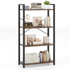 4-Tier Bookshelf with Heavy Duty Metal Frame Industrial Display Shelf