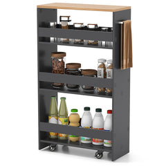 4-Tier Rolling Storage Cart Slim Kitchen Cart on Wheels with Open Shelves and Handle