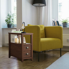 2 Pieces Space-saving Wooden Bed-side Nightstand Set with 2 Drawers