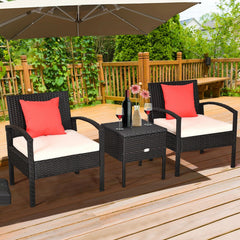 3 Pieces PE Rattan Wicker Sofa Set with Washable and Removable Cushion for Patio