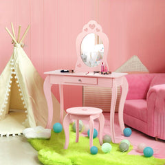 Kids Princess Makeup Dressing Play Table Set with Mirror