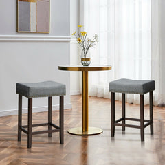 24 Inch 2 Pieces Nailhead Saddle Bar Stools with Fabric Seat and Wood Legs