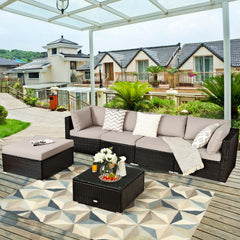 6 Pieces Outdoor Patio Rattan Sectional Sofa Set with Coffee Table