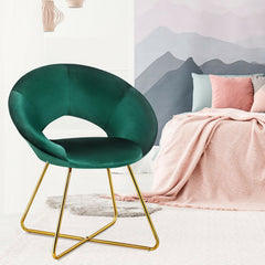 Modern Accent Velvet Dining Arm Chair with Golden Metal Legs and Soft Cushion