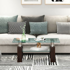 Rectangle Glass Coffee Table with Metal Legs for Living Room
