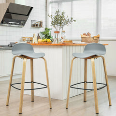 Set of 2 Modern Barstools Pub Chairs with Low Back and Metal Legs